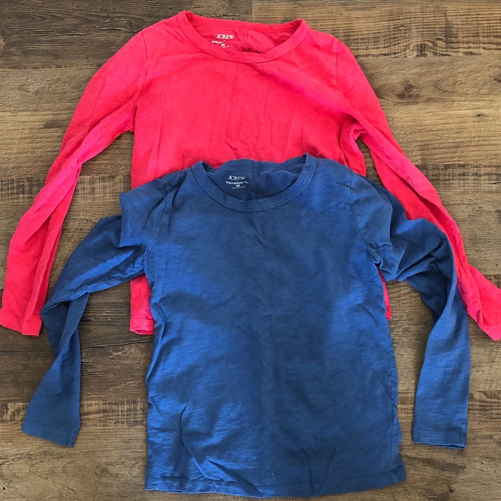 J. Crew Long Sleeve Tees - Bright Pink and Navy Blue